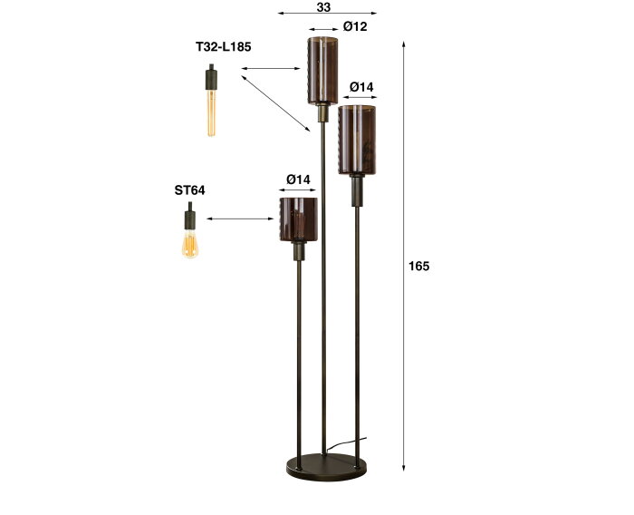 Vloerlamp Sepiora 3-lichts Sienna Bruin &ndash; Hotel Chique Design - 33x33x165 cm