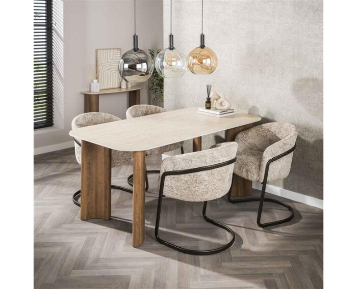 Eettafel 180 curvo Romano - Ceramic Travertine