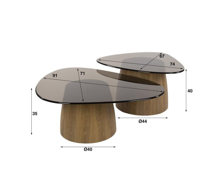 Salontafel set/2 driehoekig Tinto - Bronze glass