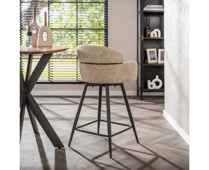 Barstoel draaibaar boucle ronde rug VPE2 - Boucle zandkleur