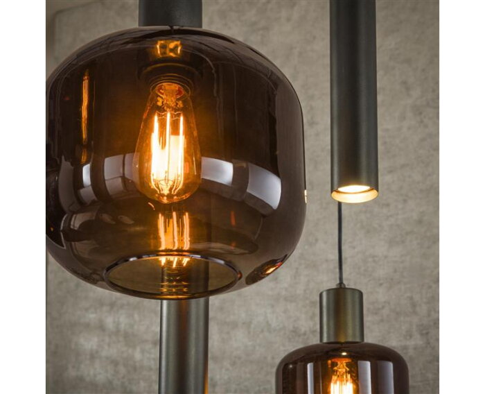 Hanglamp 4+3 metal and glass mix Bronza - Sienna brown