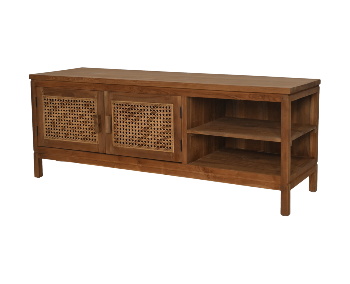 Tv meubel - 135x45x52 - Naturel - Teak/rotan