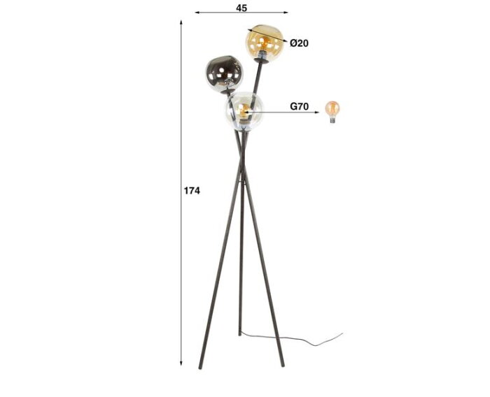 Vloerlamp 3L multi globe - Artic zwart