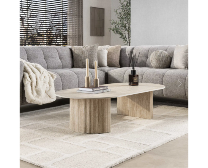 Salontafel Romano Arch ovaal - Travertin keramiek - 135x70x35 cm - Beige - Japandi