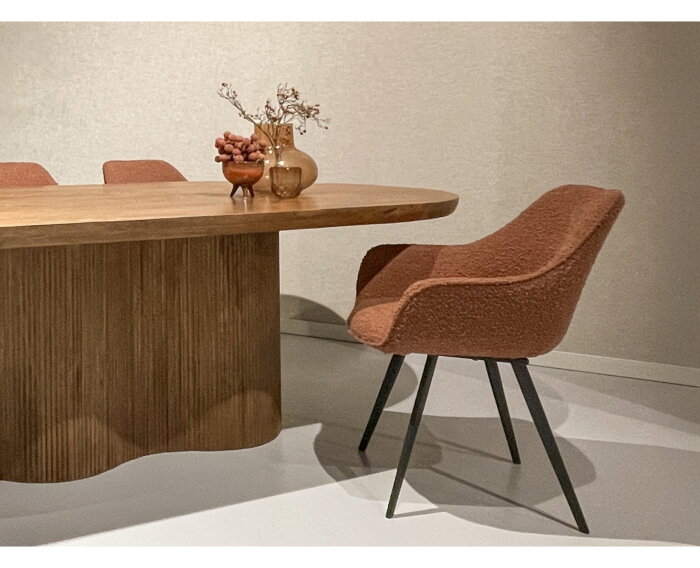 Eetkamerstoel Luca Boucle Leaf Brown | Livingfurn