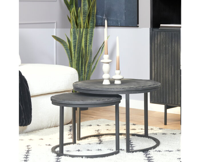 Salontafel set Ora | Zwart Kadappa Stone 60-45 cm