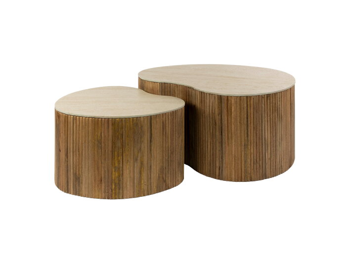 Salontafel set2 niervormig Nuovo travertin - Massief mango zand