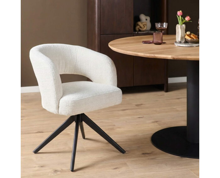 Eetkamerstoel Demi | Off White | Poot Black | Met armleuning