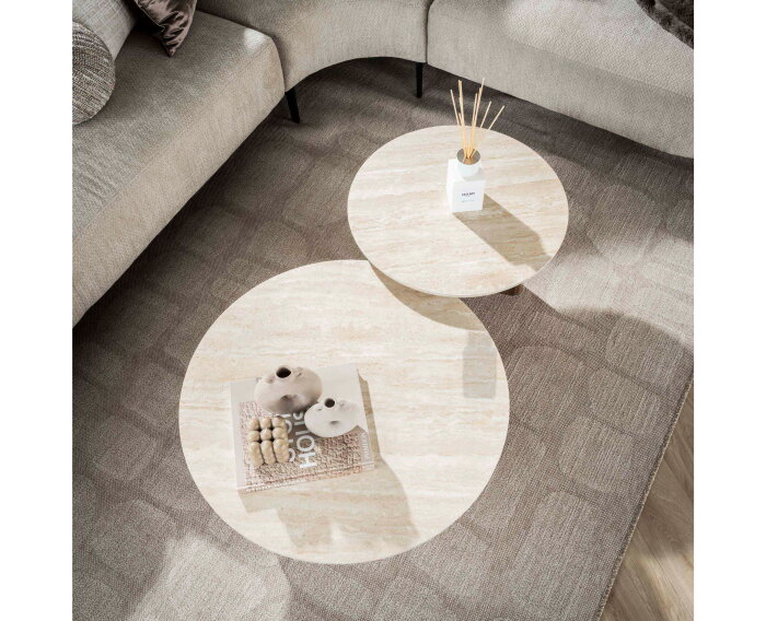 Salontafel travertin keramiek set van 2 rond - Japandi - 76x76x30 cm