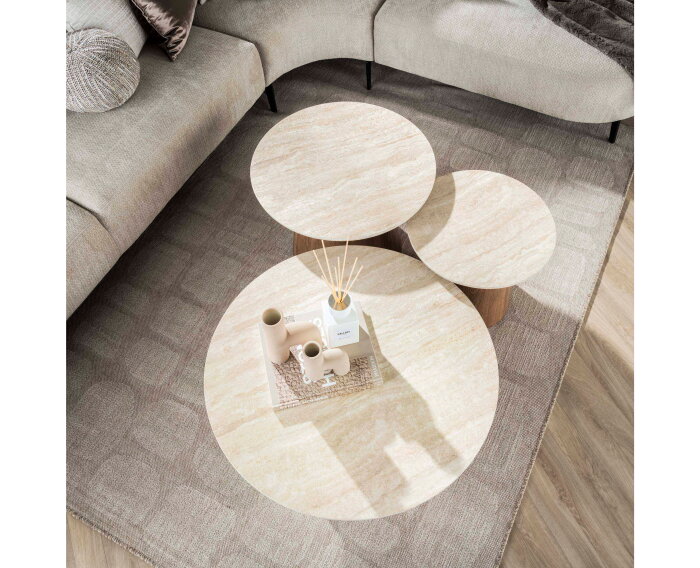 Salontafel travertin keramiek set van 3 rond - Japandi - 80x80x35 cm