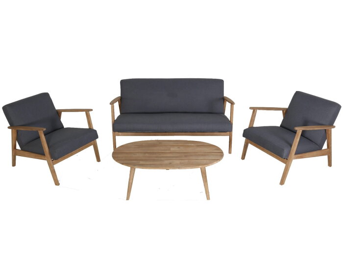 Loungeset Narvik Teak look - Antraciet