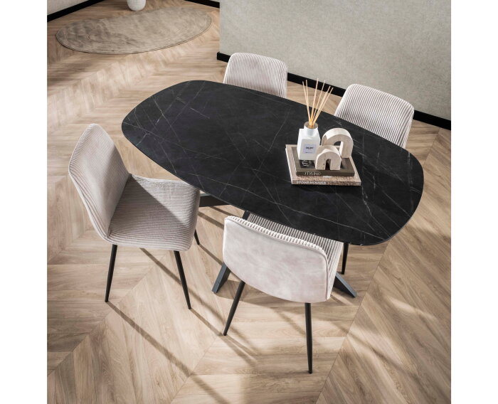 Eettafel Marquina Deens ovaal melamine 150x90 cm - marmerlook 3D
