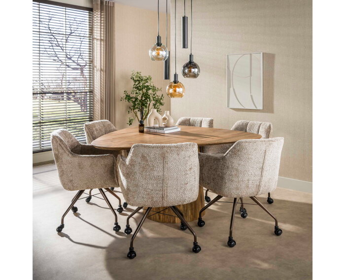 Eettafel Wave Centro D150 - Massief mango zand