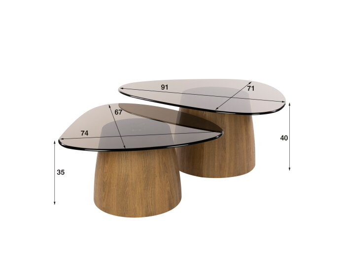 Salontafel Tinto driehoekig glas set van 2 - Brons glas