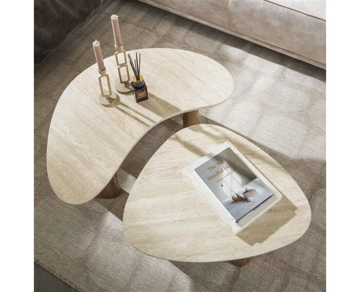 Salontafel set/2 organic ceramic - Ceramic travertine