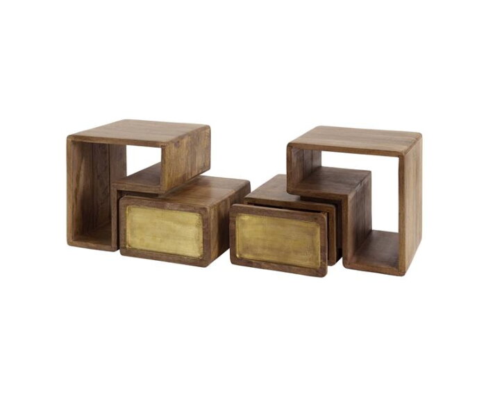 Nachtkastje Set/2 brass - Massief mango zandkleur