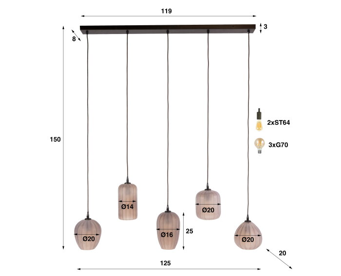 Hanglamp Altura 5L - Sienna bruin-frosted
