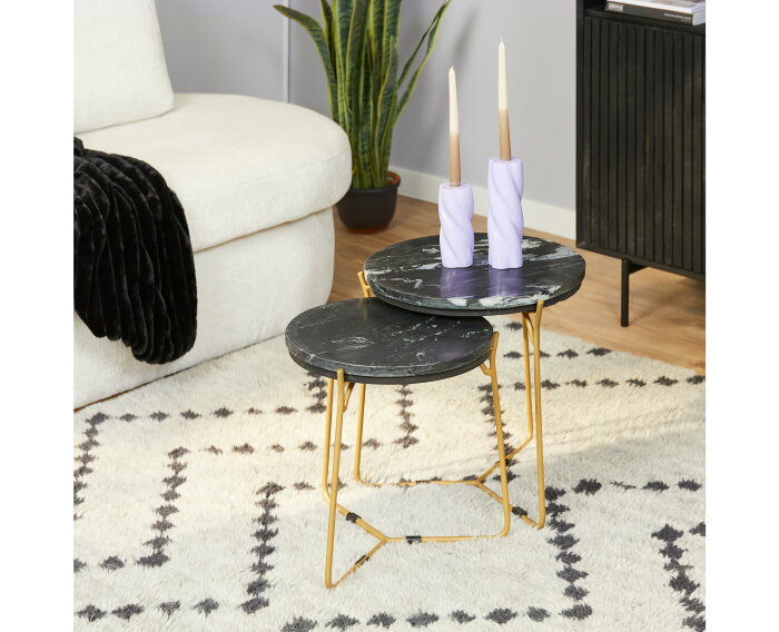 Salontafel set Caly | Zwart marmer 50-40 cm