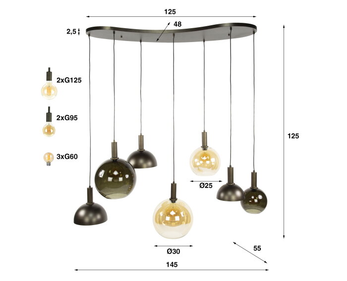 Hanglamp 4+3L Cluster - Sienna brown