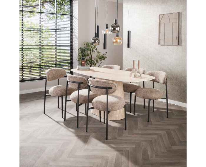 Eettafel Centurio Deens ovaal Travertin keramiek 180x90 cm - Beige
