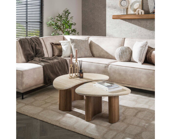 Salontafel Travertin keramiek set van 2 organisch - Japandi - 88x44x36 cm