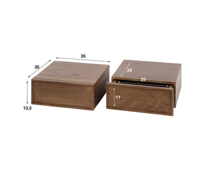 Nachtkastje 1L set/2 hangend Frame - Massief acacia drift brown
