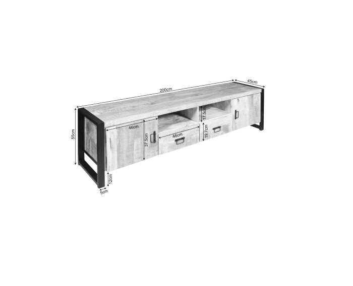 Tv-meubel Britt 200 cm mango metaal - Naturel | Meubelplaats