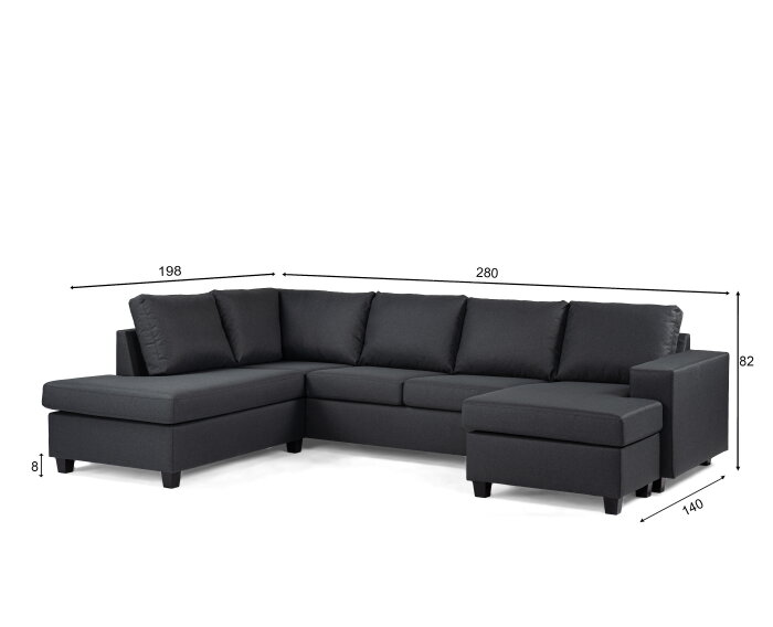 Hoekbank Malmo 3-zits hoek rechts - Antraciet - 280x198 cm