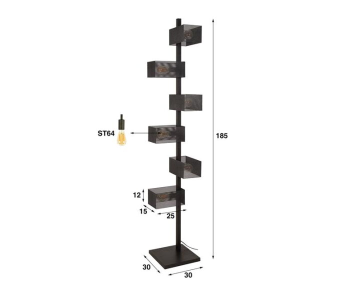 Vloerlamp 6L brick mesh - Artic zwart