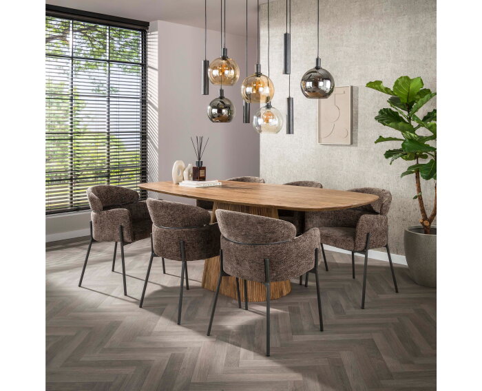 Eettafel Wave Deens ovaal Centrale poot mangohout 215x105 cm - Zandkleur