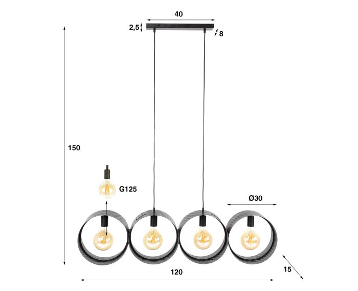 Hanglamp 4L ring geperforeerd - Charcoal