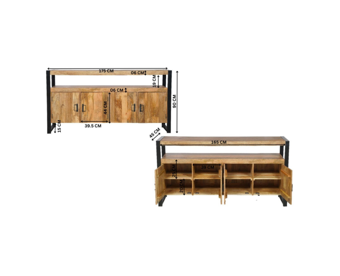Dressoir Boaz 175 cm mango metaal - Naturel
