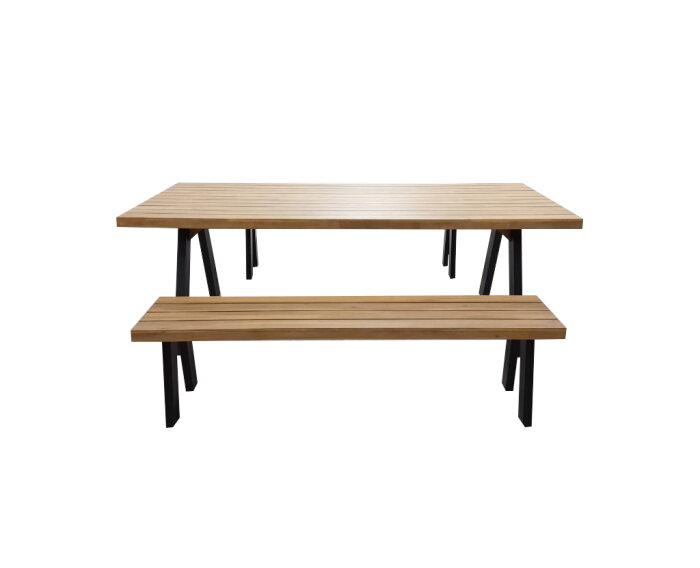 BOSCO DINING BENCH SET (000314) / ALU POWDER COATED BLACK / WOOD ACACIA LIGHT TEAK LOOK