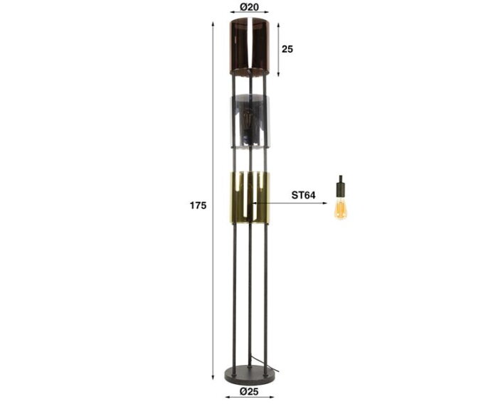 Vloerlamp 3L tricolore Lucente - Artic zwart