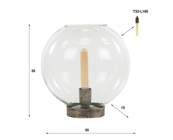 Tafellamp 1L clear glass - Zwart nikkel