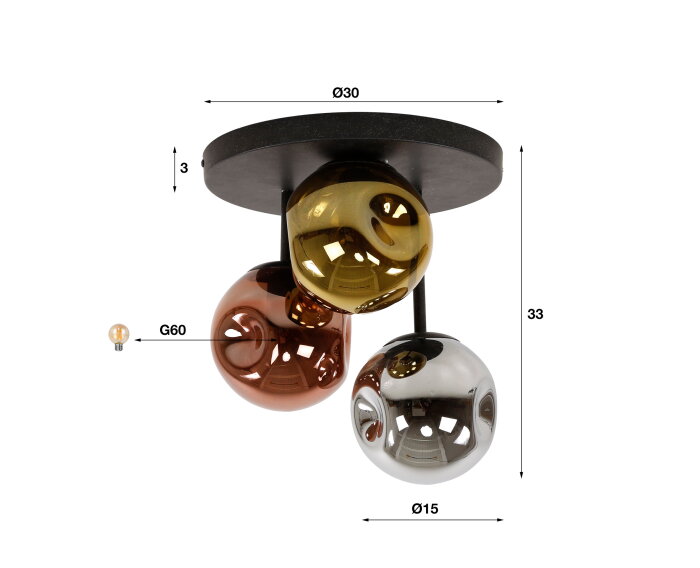 Plafondlamp 3L stellar - Artic zwart