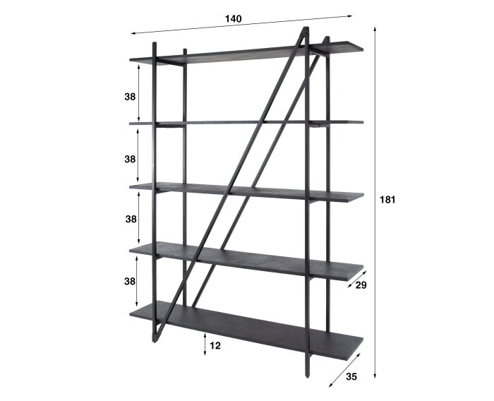 Wandkast 140cm 5 laags Piega - Grijs