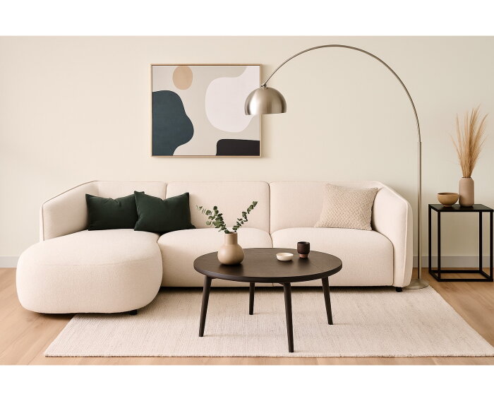 Hoekbank Valerie Bouclé met Chaise Longue Links 279x150 cm – Beige - Japandi