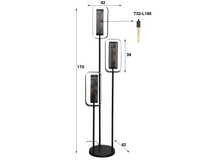 Vloerlamp Mesh rotate 3 lampen - Artic zwart