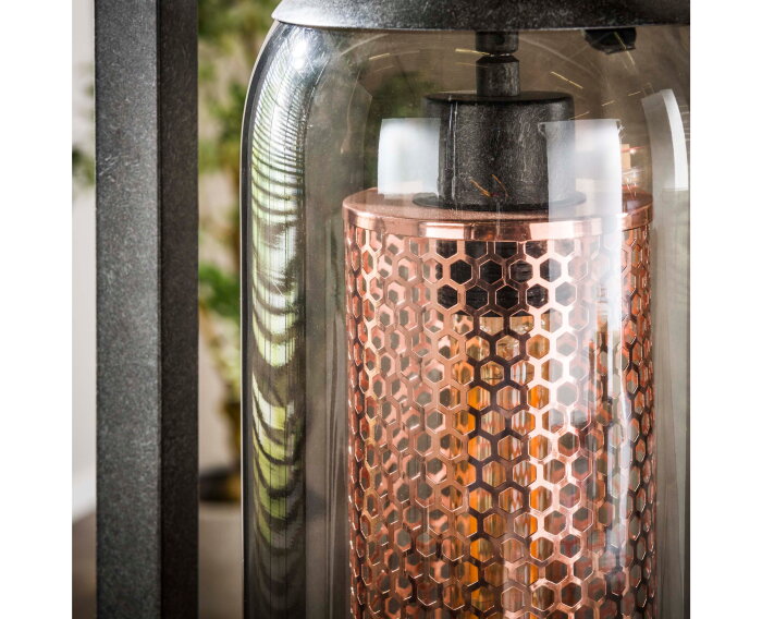Vloerlamp 4L tower smoke glas-geperforeerd staal - Artic zwart