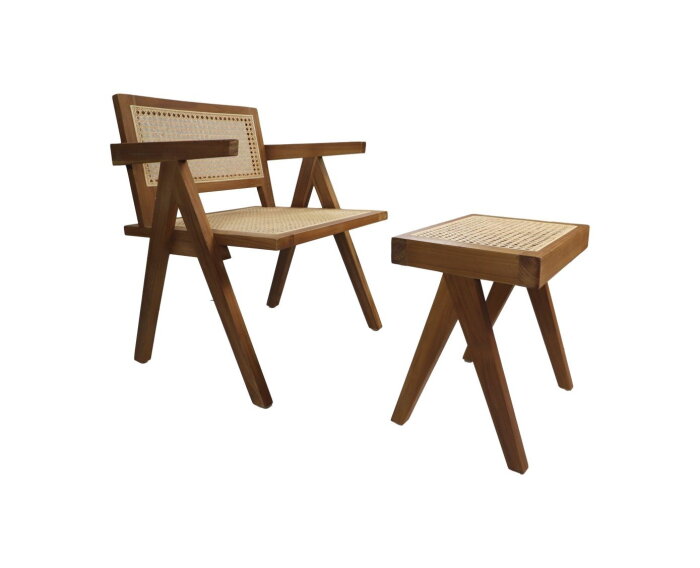 Fauteuil  - 58x60x79 - Naturel - Teak/rotan