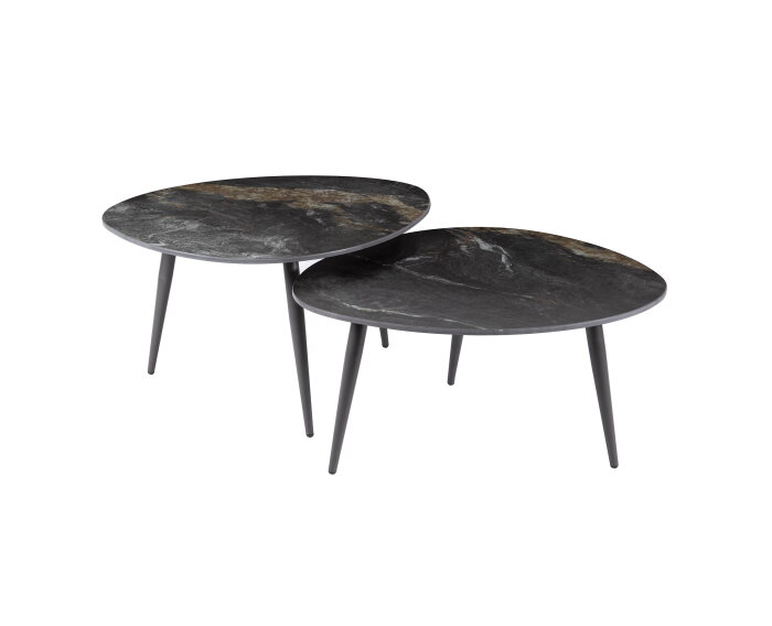 Salontafel Fossil keramiek set van 2 organisch - Zwart