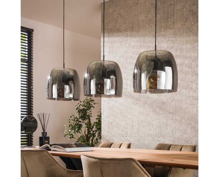 Hanglamp 3L drift glass - Smoke grey glas