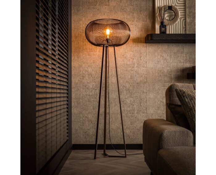 Vloerlamp 3-poot copper twist - Zwart nikkel