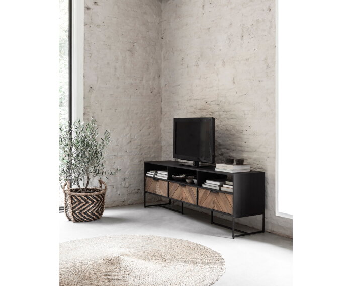 TV stand Criss Cross large, 3 drawers, 3 open racks,60x180x40 cm, mixed wood