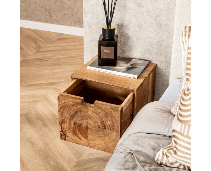 Nachtkastje block zwevend Acacia - naturel