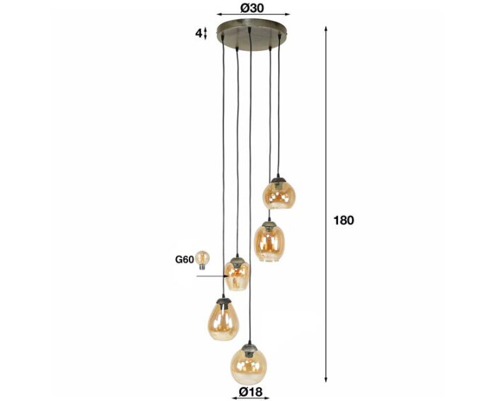 Hanglamp Philip mix 5-lichts - Amberkleurig glas