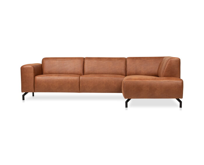 Hoekbank Bravino cognac - kentucky 09 lederlook &ndash; Ottomane rechts &ndash; 275x210 cm