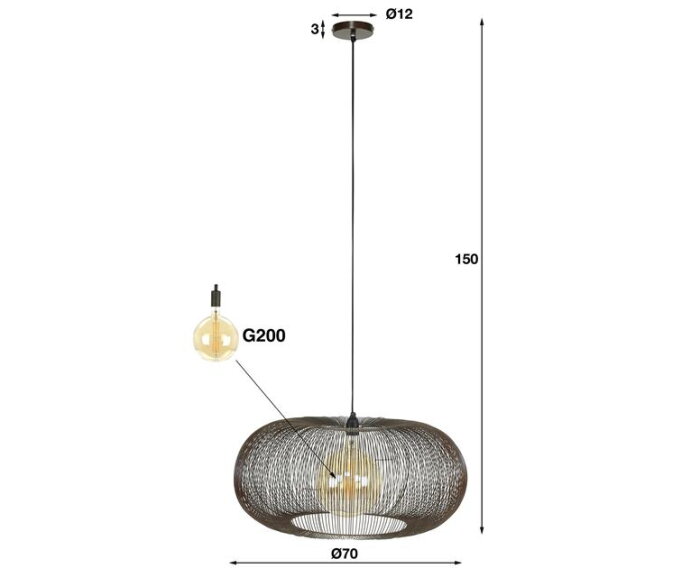 Hanglamp Ø70 copper twist - Zwart nikkel