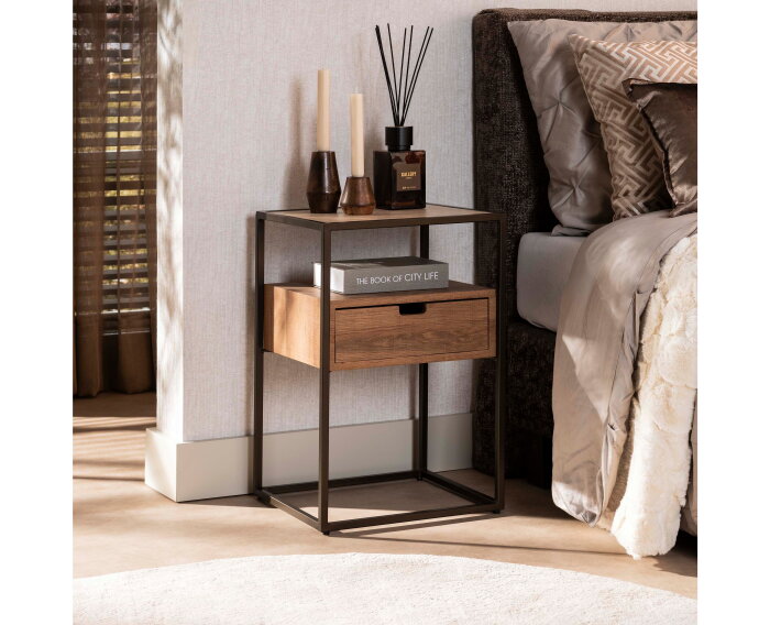 Nachtkastje Cassetto 1L - Keramiek travertin